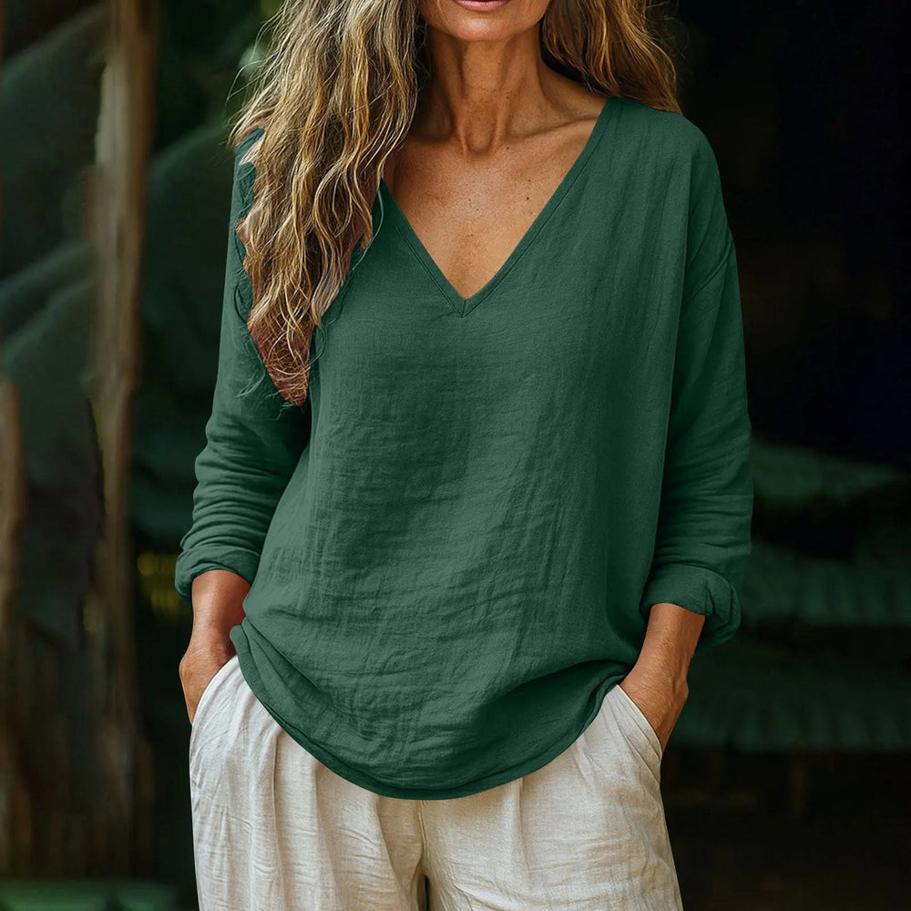 Effortless Cotton Linen Tunic Top for Women with Long Sleeve Relaxed Loose Soft Drape Style