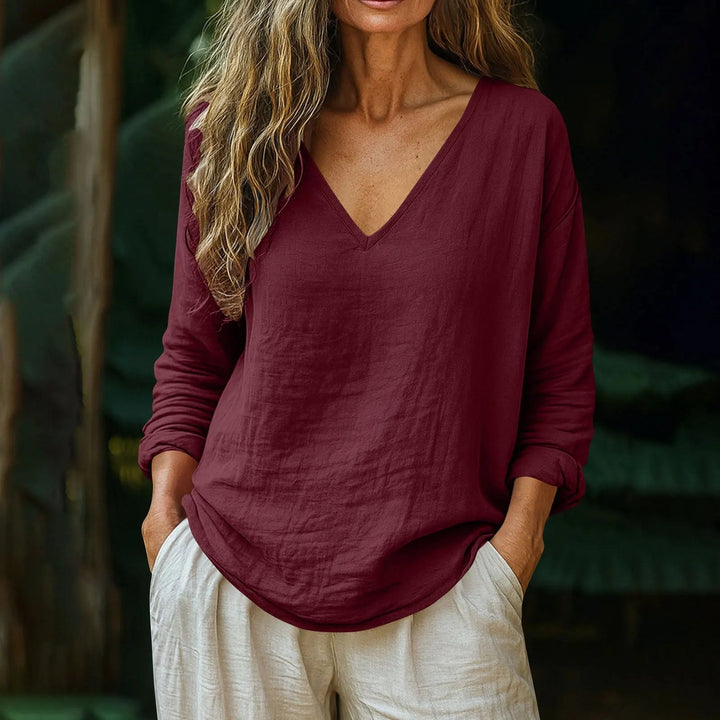 Effortless Cotton Linen Tunic Top for Women with Long Sleeve Relaxed Loose Soft Drape Style