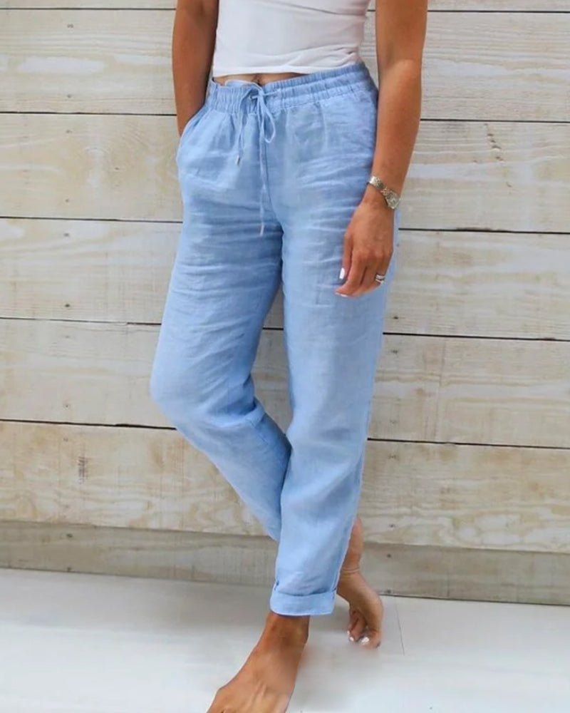 Effortless Cropped Khaki Pants for Women with Drawstring Waist Leisure Fit Relaxed Style