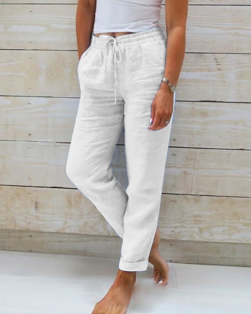 Effortless Cropped Khaki Pants for Women with Drawstring Waist Leisure Fit Relaxed Style