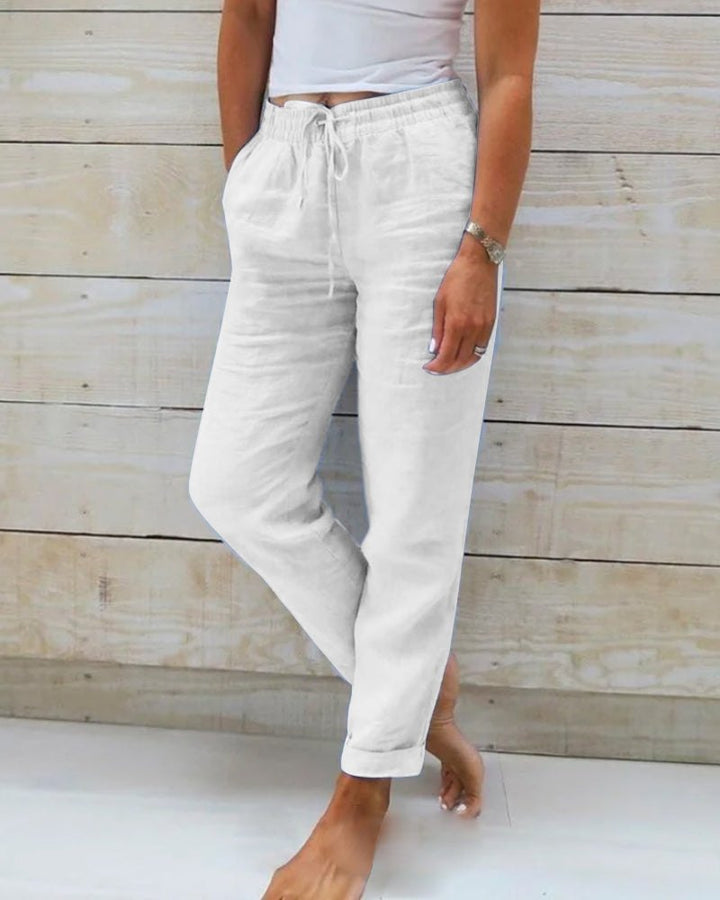Effortless Cropped Khaki Pants for Women with Drawstring Waist Leisure Fit Relaxed Style