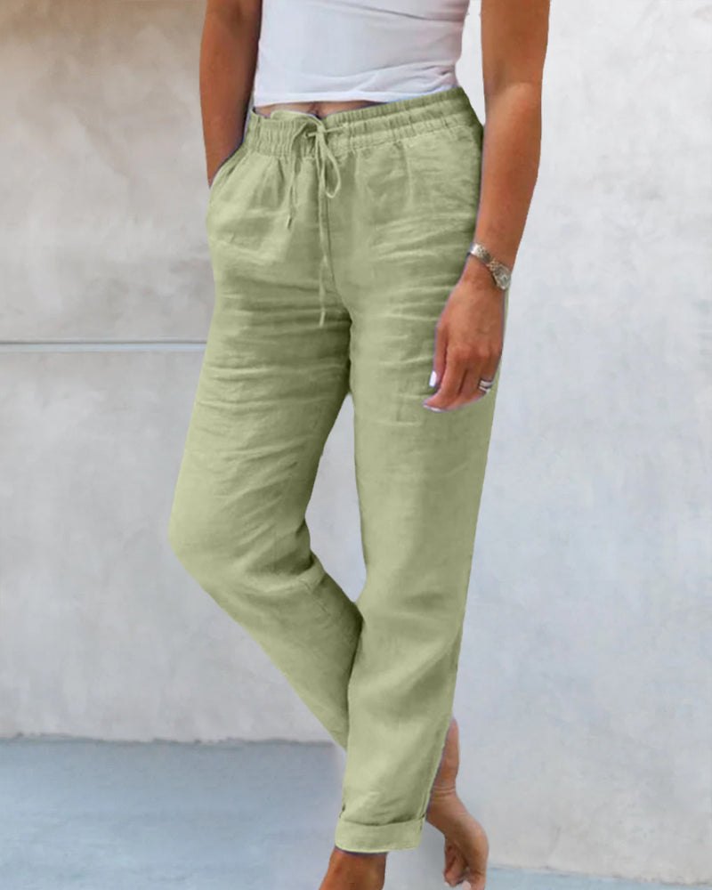 Effortless Cropped Khaki Pants for Women with Drawstring Waist Leisure Fit Relaxed Style
