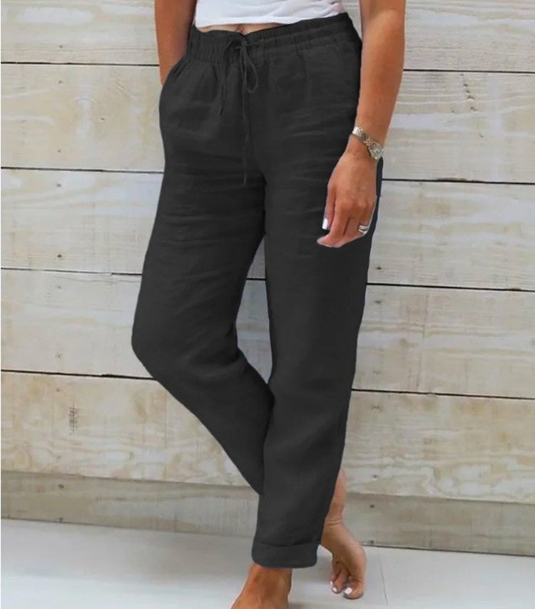 Effortless Cropped Khaki Pants for Women with Drawstring Waist Leisure Fit Relaxed Style