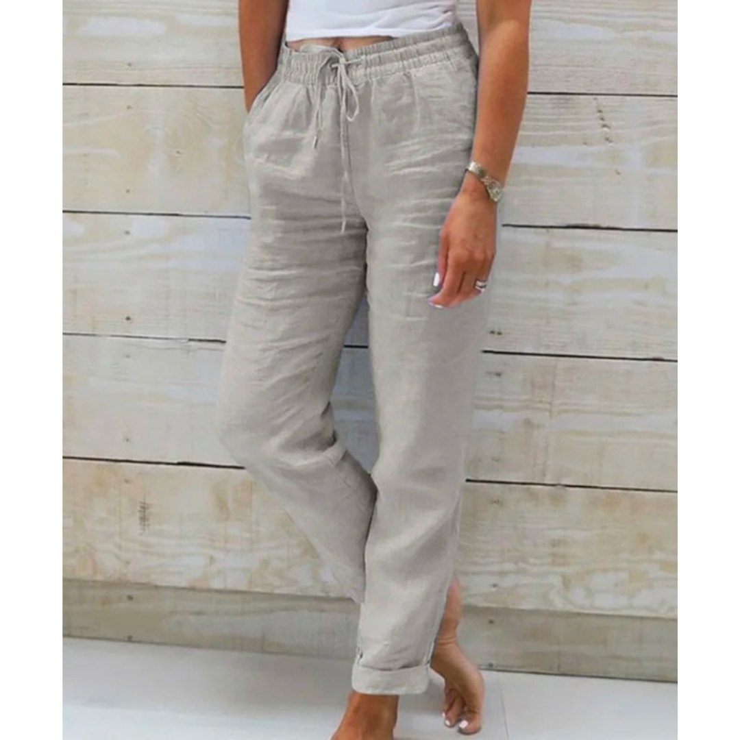 Effortless Cropped Khaki Pants for Women with Drawstring Waist Leisure Fit Relaxed Style