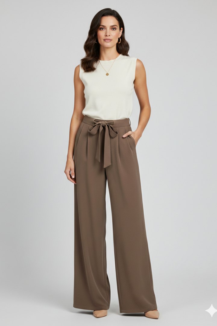 Effortless Drawstring Palazzo Trousers for Women with Wide Leg Relaxed Waist Warm Weather Style