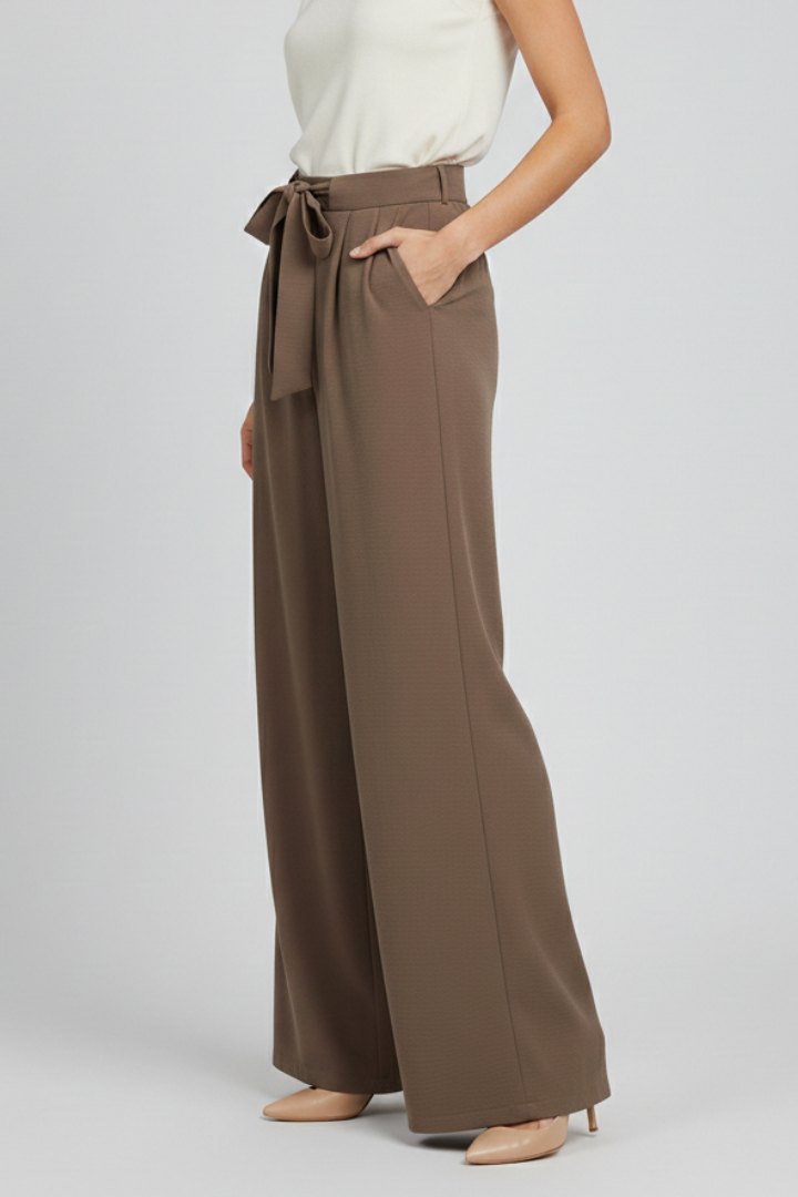 Effortless Drawstring Palazzo Trousers for Women with Wide Leg Relaxed Waist Warm Weather Style