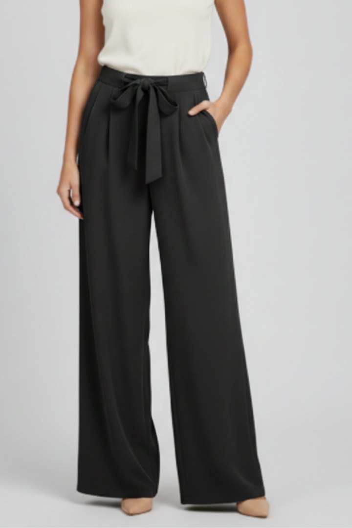 Effortless Drawstring Palazzo Trousers for Women with Wide Leg Relaxed Waist Warm Weather Style