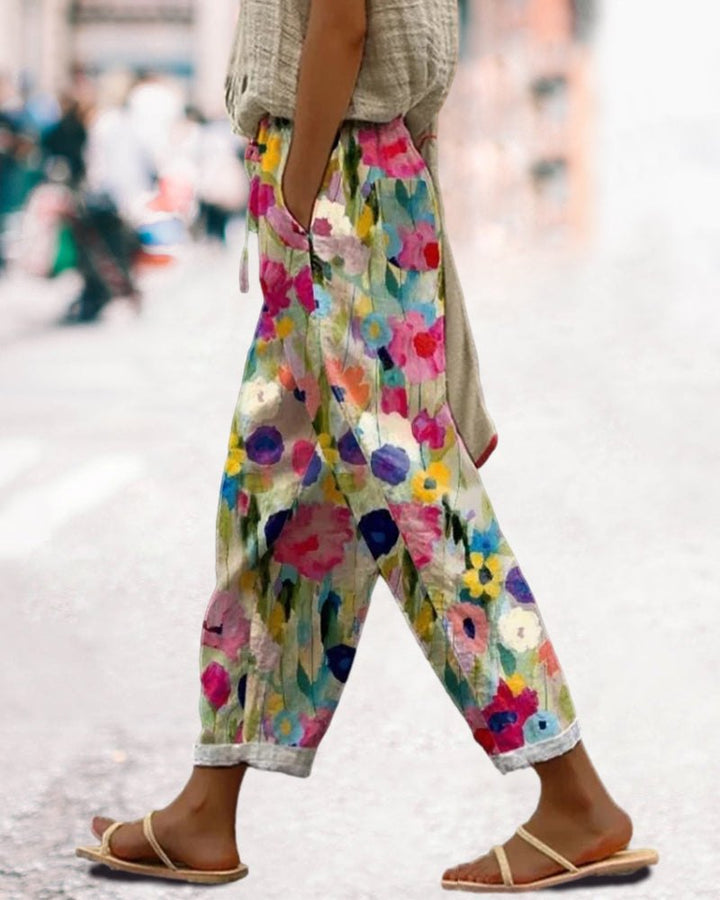 Effortless Floral Print Wide Leg Pants for Women with Relaxed Fit Soft Drape Everyday Style