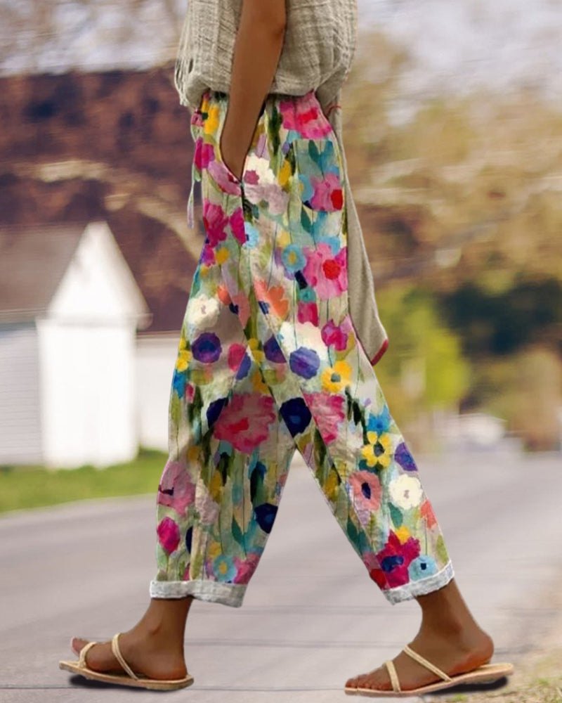 Effortless Floral Print Wide Leg Pants for Women with Relaxed Fit Soft Drape Everyday Style
