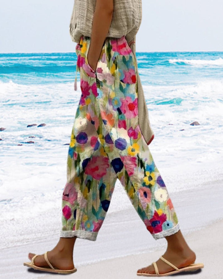 Effortless Floral Print Wide Leg Pants for Women with Relaxed Fit Soft Drape Everyday Style