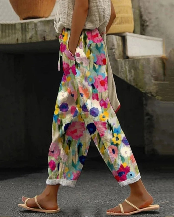Effortless Floral Print Wide Leg Pants for Women with Relaxed Fit Soft Drape Everyday Style