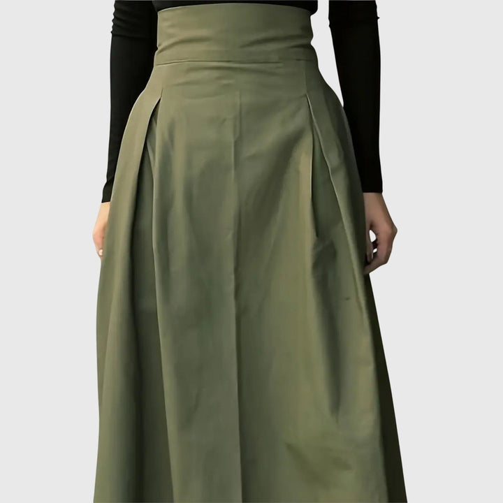 Effortless Green Midi Skirt for Women with A Line Cut Elastic Waist Relaxed Everyday Style