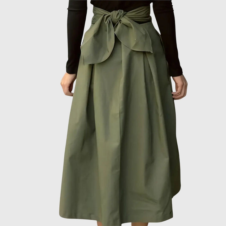 Effortless Green Midi Skirt for Women with A Line Cut Elastic Waist Relaxed Everyday Style