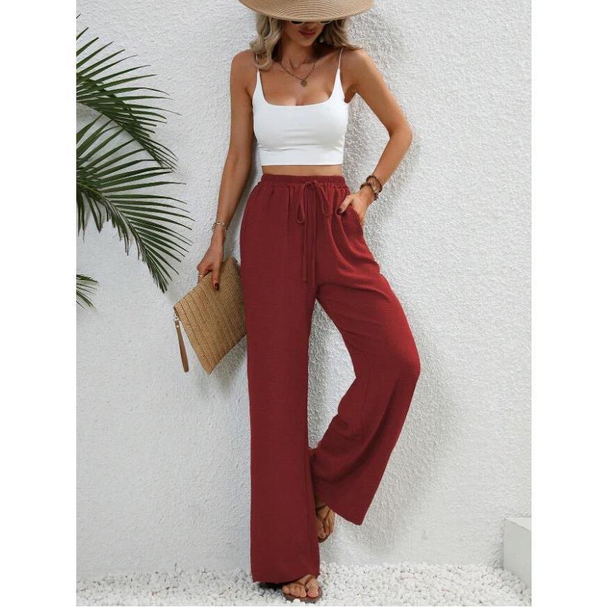 Effortless High Waist Wide Leg Pants for Women with Drawstring Loose Fit Side Pocket Style
