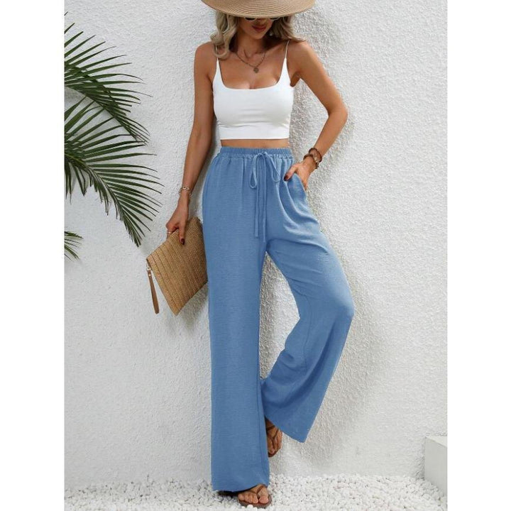 Effortless High Waist Wide Leg Pants for Women with Drawstring Loose Fit Side Pocket Style