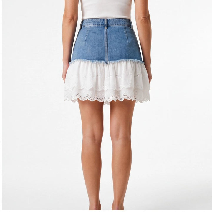 Effortless Lace Trim Denim Skirt for Women with Lightweight Weave Breathable Flexible Fit Style