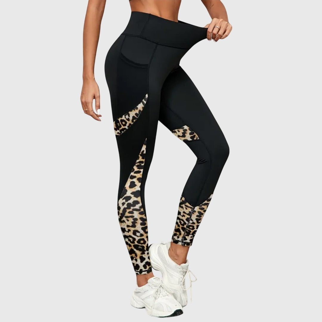 Effortless Leopard Print Training Pants for Women with High Waist Mesh Panel Relaxed Style