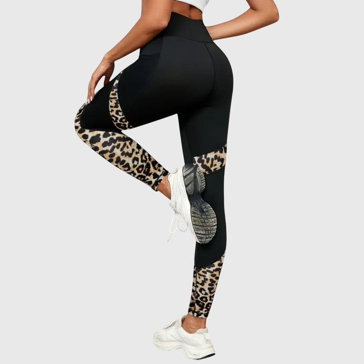 Effortless Leopard Print Training Pants for Women with High Waist Mesh Panel Relaxed Style