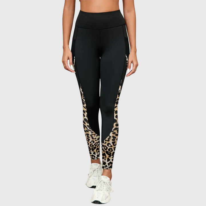 Effortless Leopard Print Training Pants for Women with High Waist Mesh Panel Relaxed Style