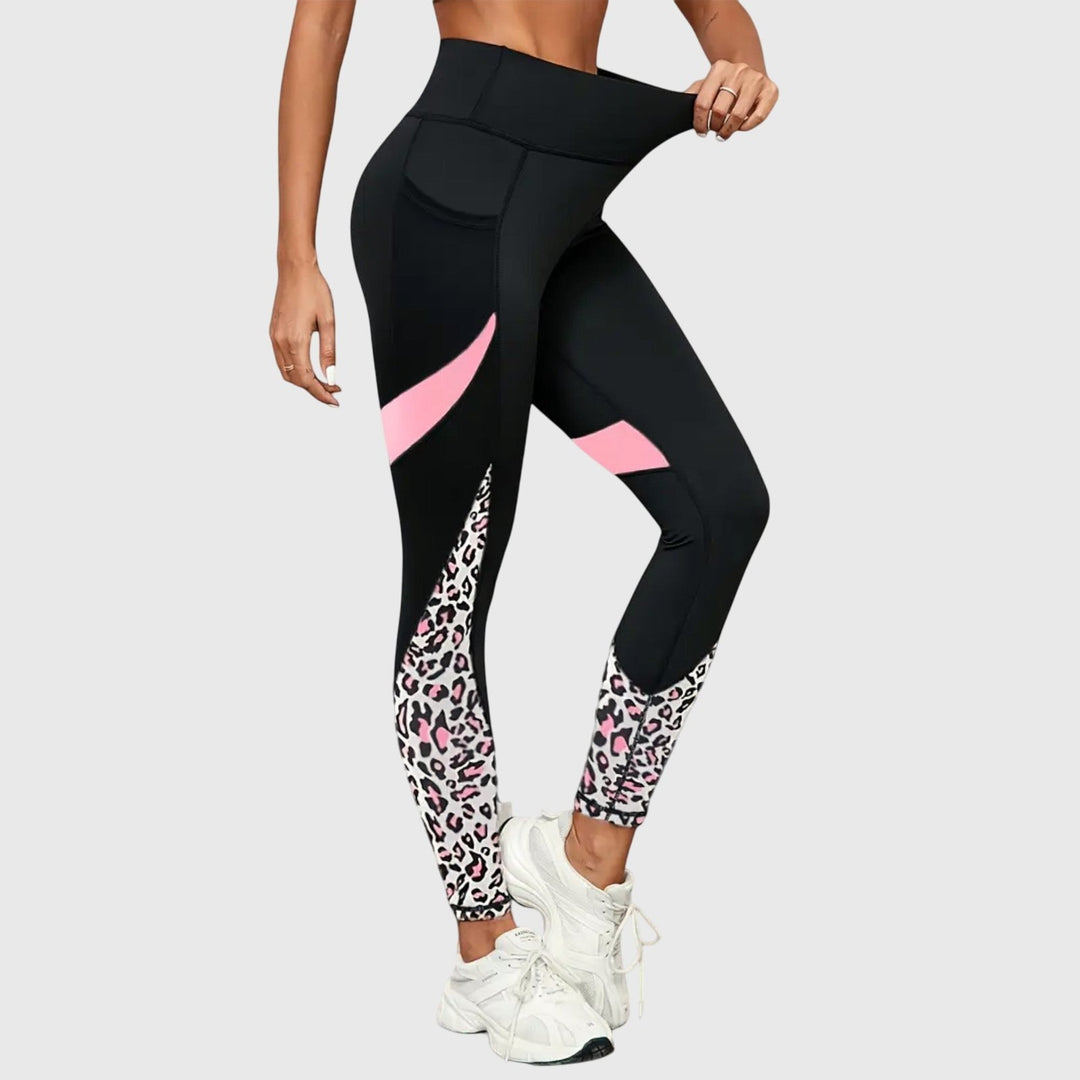 Effortless Leopard Print Training Pants for Women with High Waist Mesh Panel Relaxed Style