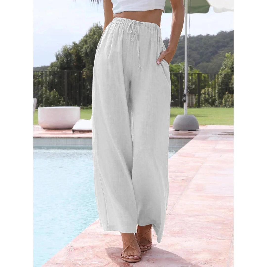 Effortless Lightweight Wide Leg Pants for Women with Drawstring Waist Linen Blend Full Length Style