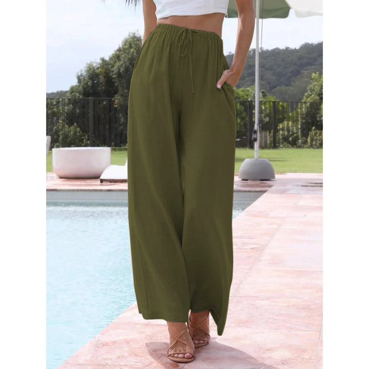 Effortless Lightweight Wide Leg Pants for Women with Drawstring Waist Linen Blend Full Length Style