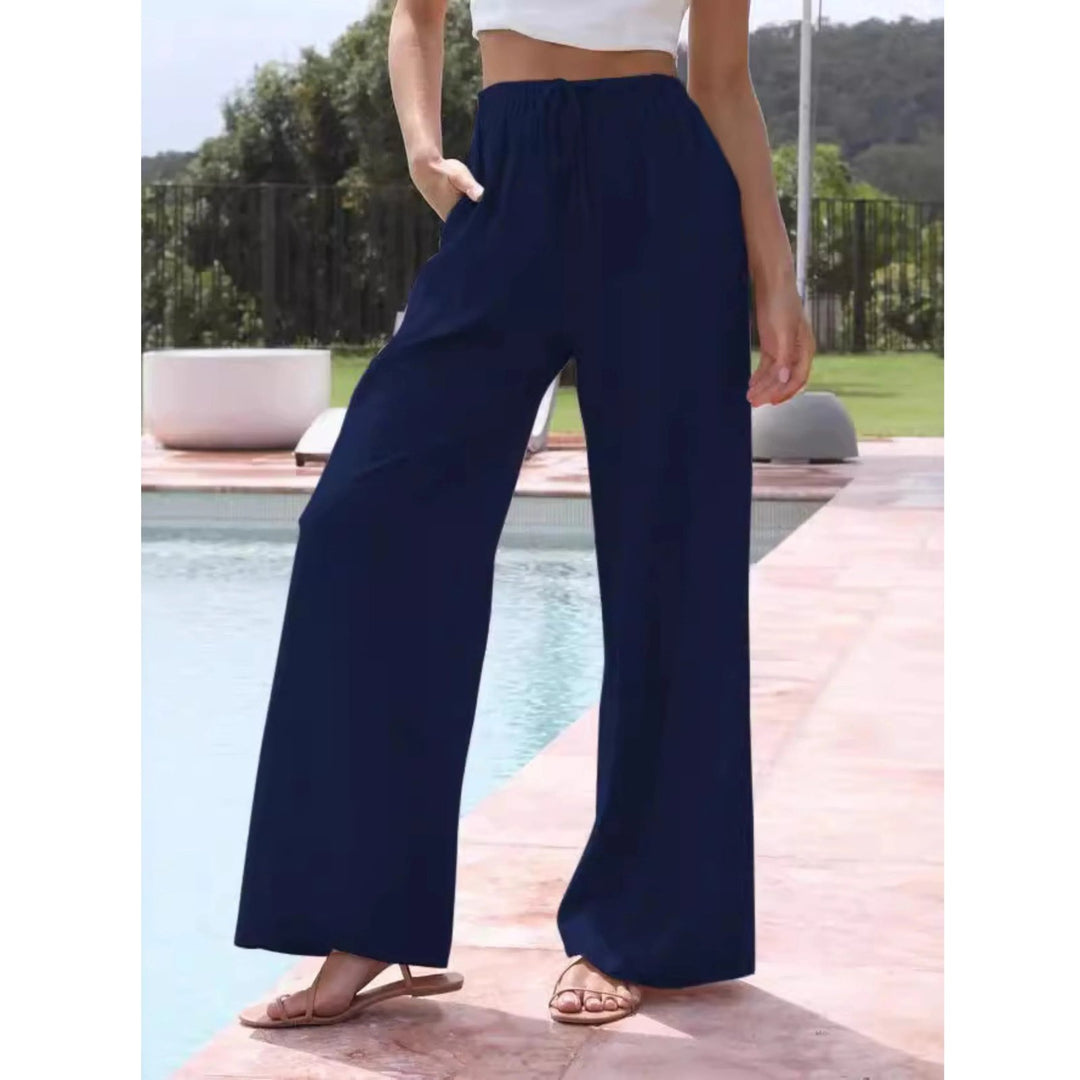 Effortless Lightweight Wide Leg Pants for Women with Drawstring Waist Linen Blend Full Length Style