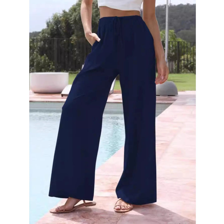 Effortless Lightweight Wide Leg Pants for Women with Drawstring Waist Linen Blend Full Length Style