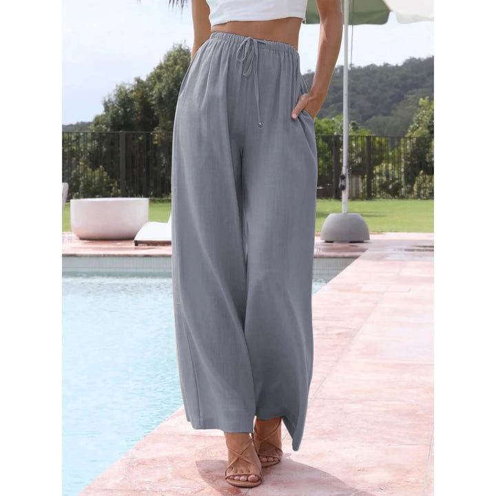 Effortless Lightweight Wide Leg Pants for Women with Drawstring Waist Linen Blend Full Length Style