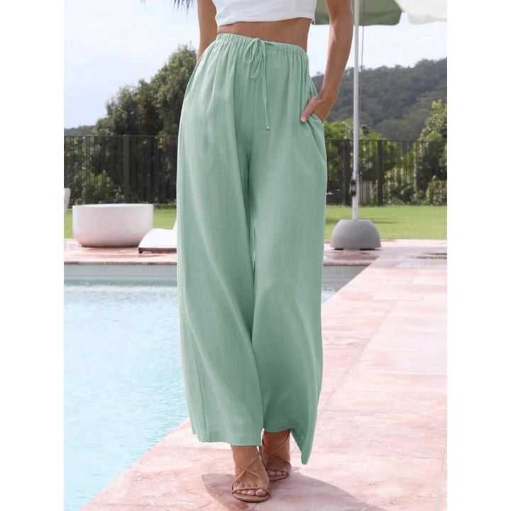 Effortless Lightweight Wide Leg Pants for Women with Drawstring Waist Linen Blend Full Length Style