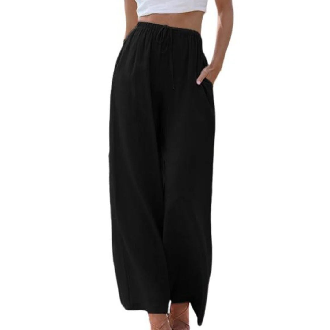 Effortless Linen Blend Wide Leg Pants for Women with Drawstring Waist Side Pocket Relaxed Style