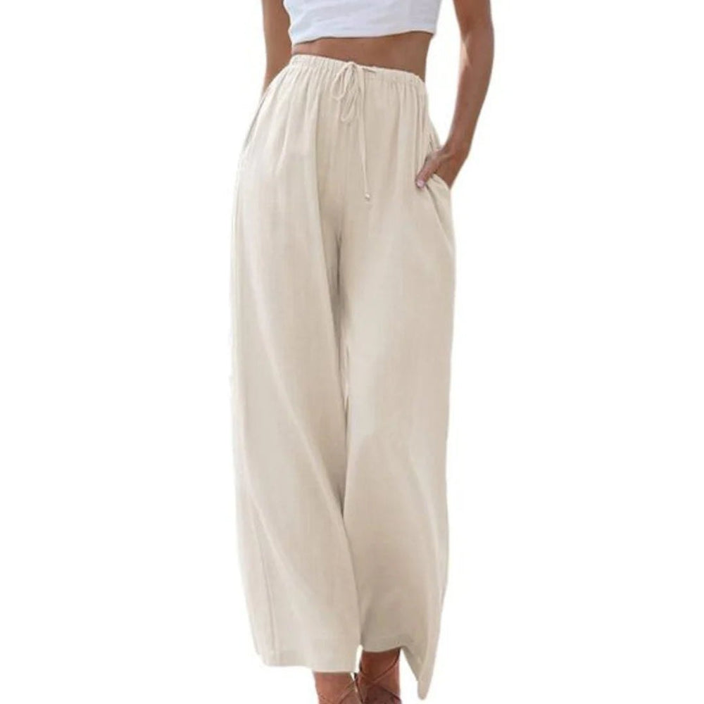Effortless Linen Blend Wide Leg Pants for Women with Drawstring Waist Side Pocket Relaxed Style