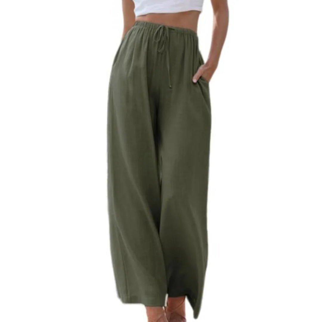 Effortless Linen Blend Wide Leg Pants for Women with Drawstring Waist Side Pocket Relaxed Style