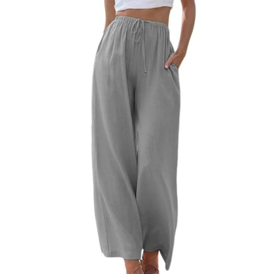 Effortless Linen Blend Wide Leg Pants for Women with Drawstring Waist Side Pocket Relaxed Style