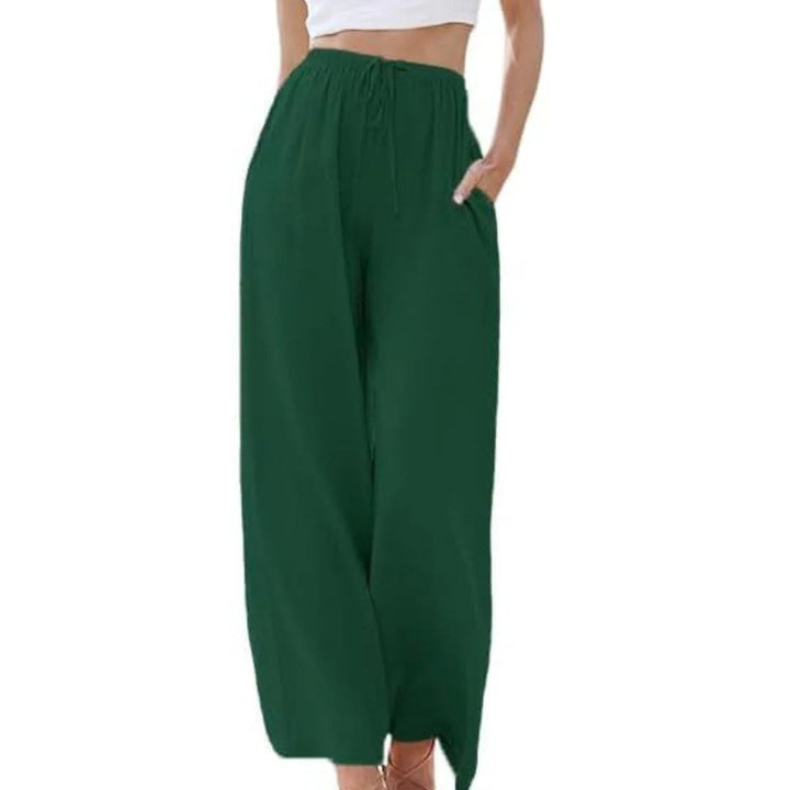 Effortless Linen Blend Wide Leg Pants for Women with Drawstring Waist Side Pocket Relaxed Style