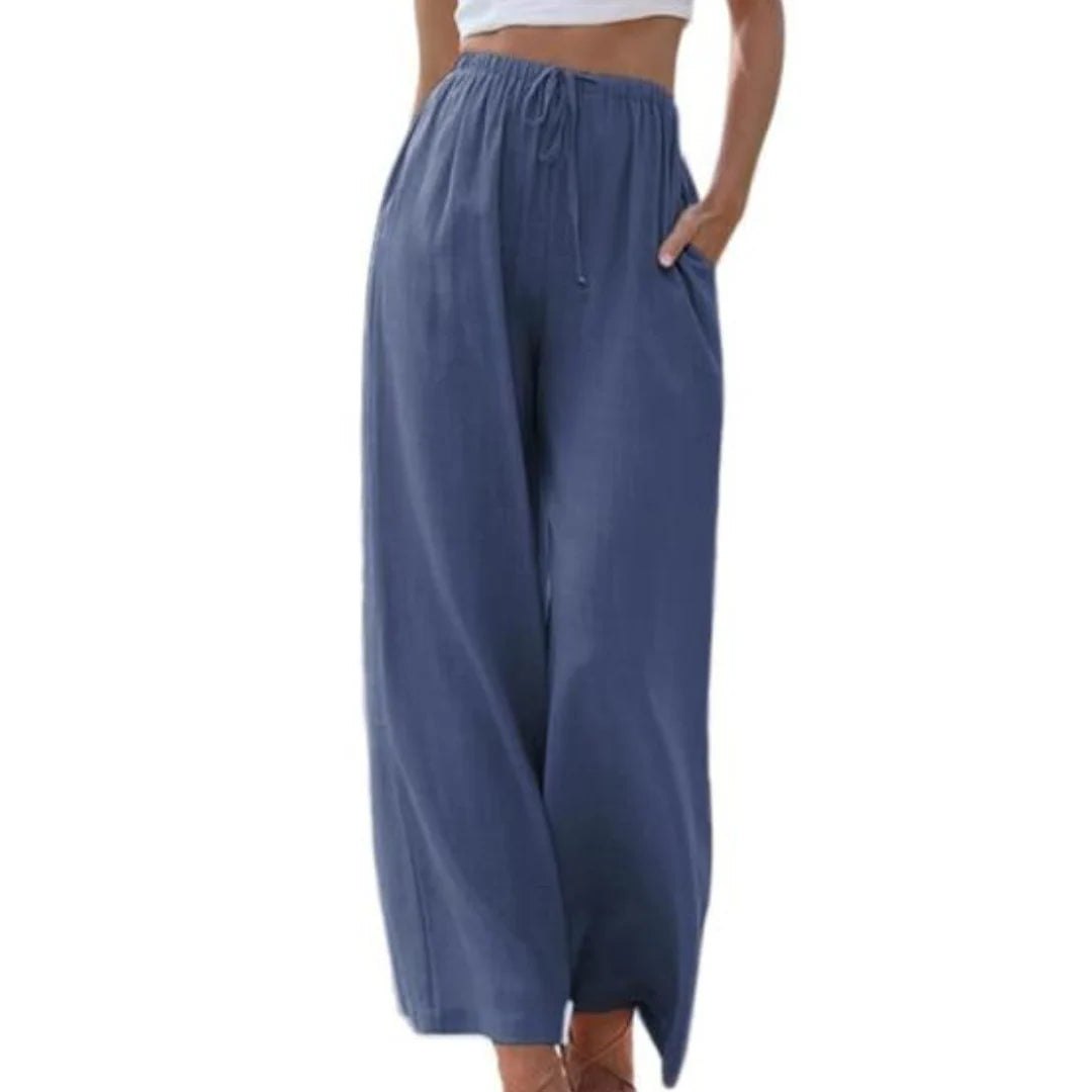 Effortless Linen Blend Wide Leg Pants for Women with Drawstring Waist Side Pocket Relaxed Style