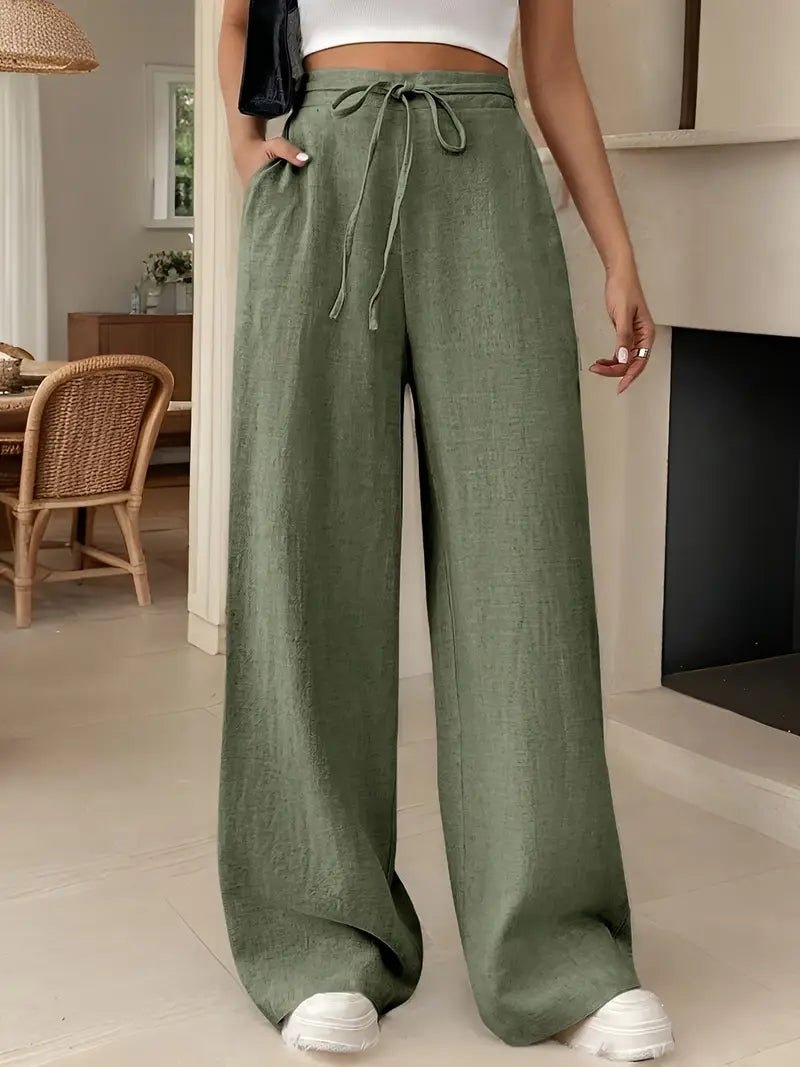 Effortless Linen Khaki Pants for Women with Drawstring Waist Wide Leg Soft Texture Style