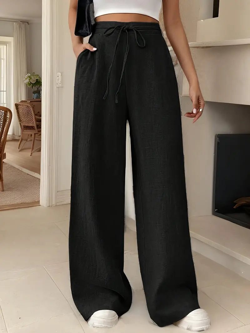 Effortless Linen Khaki Pants for Women with Drawstring Waist Wide Leg Soft Texture Style