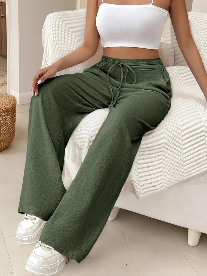 Effortless Linen Khaki Pants for Women with Drawstring Waist Wide Leg Soft Texture Style
