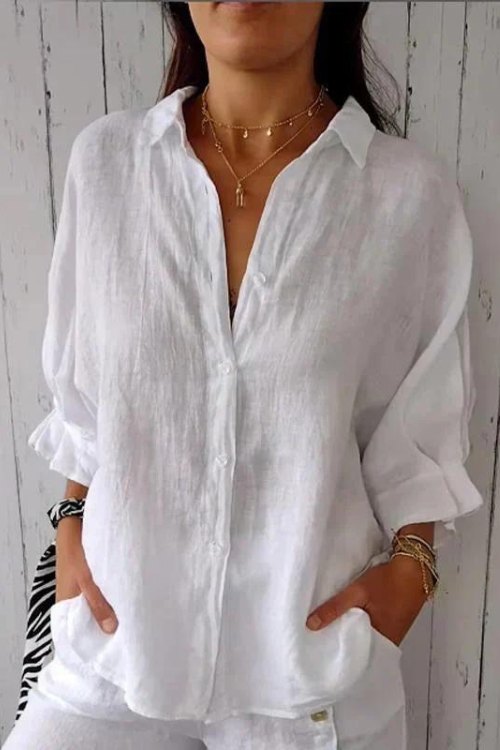 Effortless Linen Long Sleeve Shirt for Women with Button Front Oversized Breathable Relaxed Style