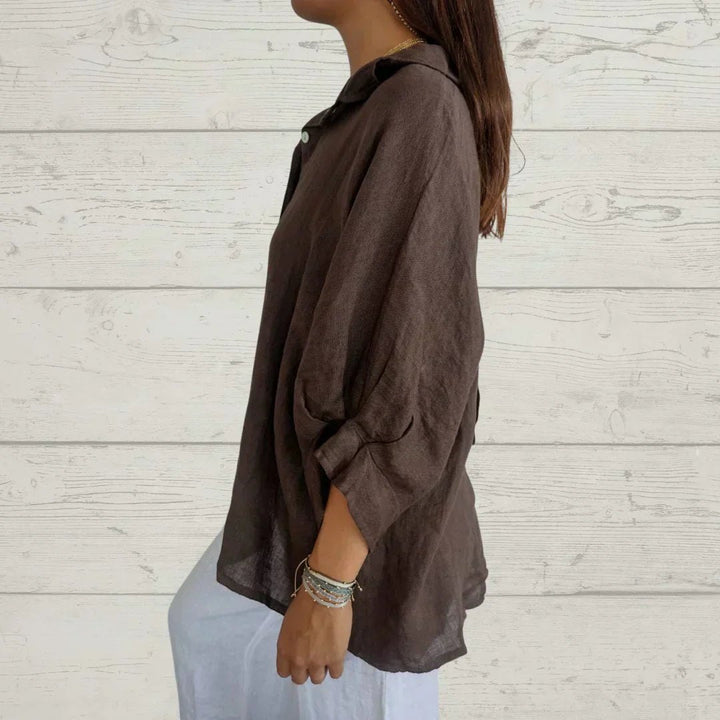 Effortless Linen Long Sleeve Shirt for Women with Button Front Oversized Breathable Relaxed Style