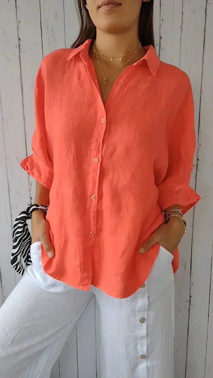 Effortless Linen Long Sleeve Shirt for Women with Button Front Oversized Breathable Relaxed Style