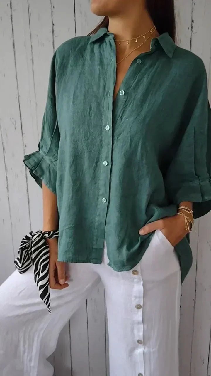 Effortless Linen Long Sleeve Shirt for Women with Button Front Oversized Breathable Relaxed Style