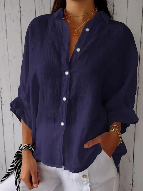 Effortless Linen Long Sleeve Shirt for Women with Button Front Oversized Breathable Relaxed Style