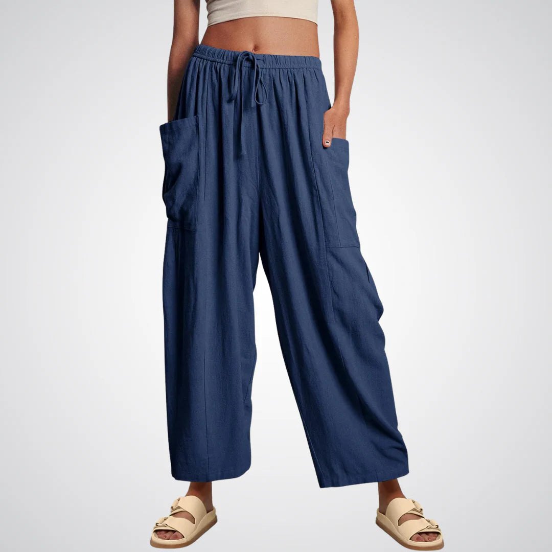 Effortless Linen Wide Leg Pants for Women with Elastic Drawstring Waist Side Pocket Pull On Style