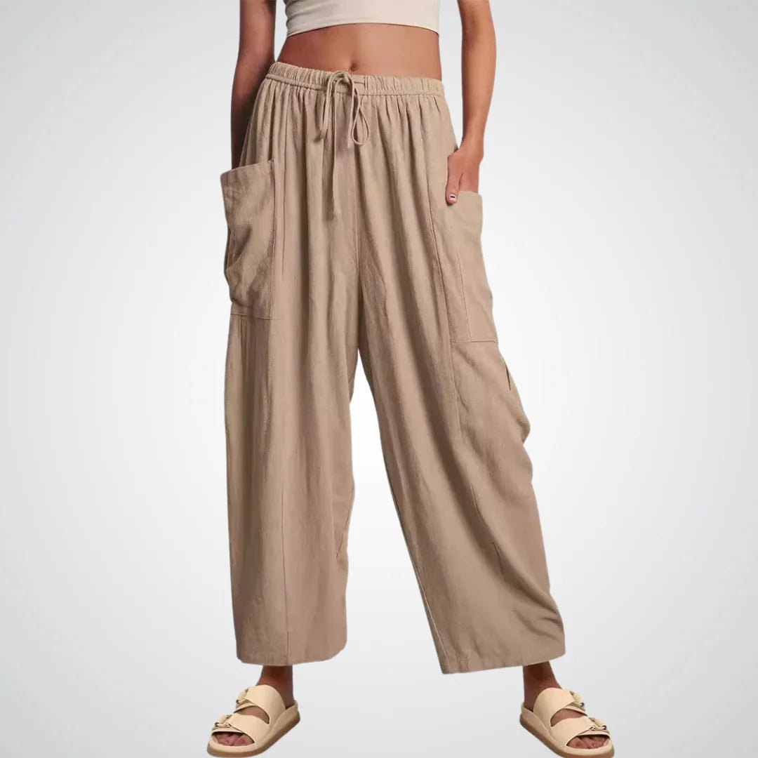 Effortless Linen Wide Leg Pants for Women with Elastic Drawstring Waist Side Pocket Pull On Style