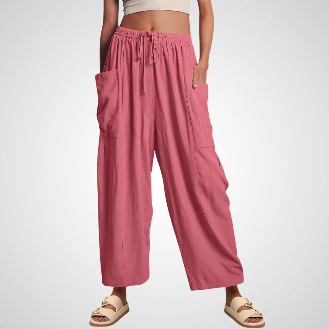 Effortless Linen Wide Leg Pants for Women with Elastic Drawstring Waist Side Pocket Pull On Style