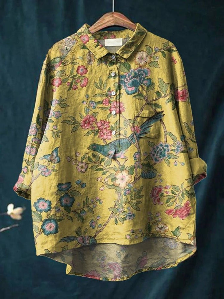 Effortless Patterned Linen Tunic Shirt for Women with Relaxed Cut Soft Drape Seasonal Style