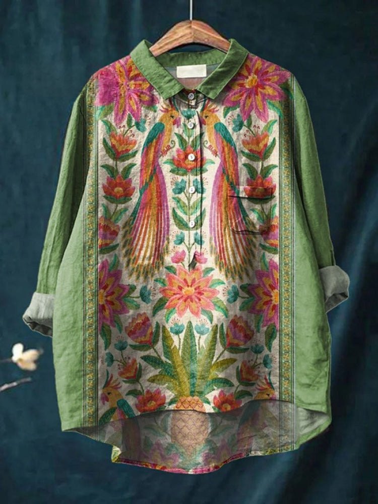 Effortless Patterned Linen Tunic Shirt for Women with Relaxed Cut Soft Drape Seasonal Style