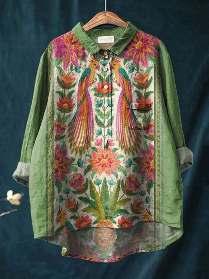 Effortless Patterned Linen Tunic Shirt for Women with Relaxed Cut Soft Drape Seasonal Style